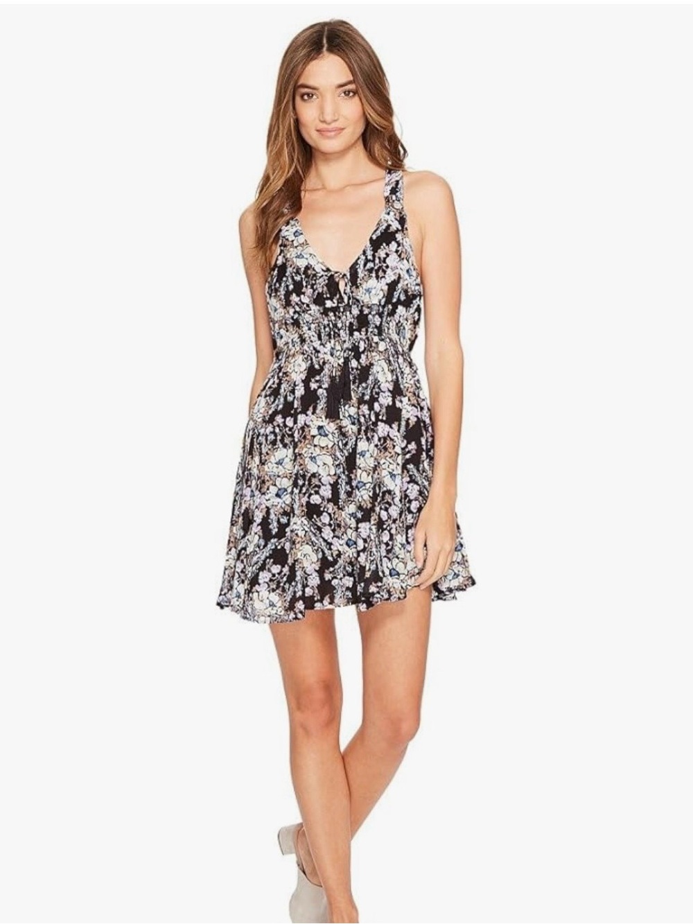 Free People Black Floral Mini Dress